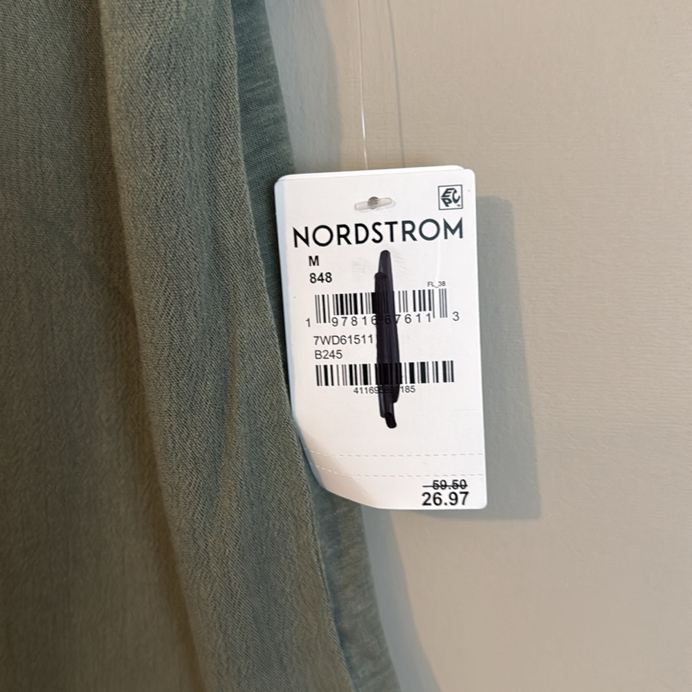 NWT Lucky Brand Mixed Media Short Sleeve Cotton Henley Top, Green, size Medium - Picture 10 of 10